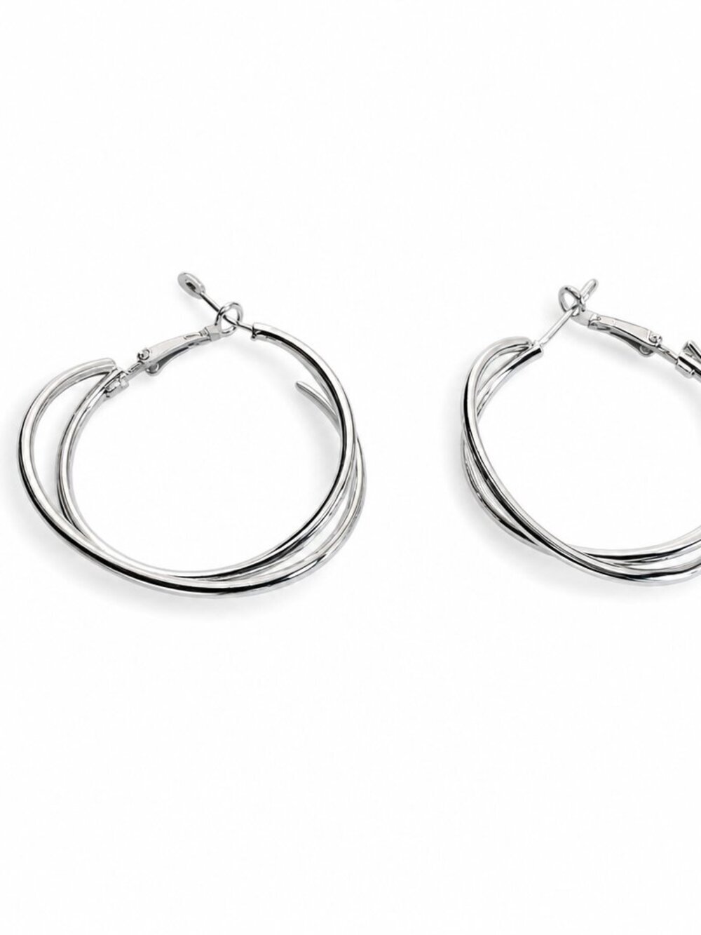 Silver Double Hoop Earrings - Women's Jewelry